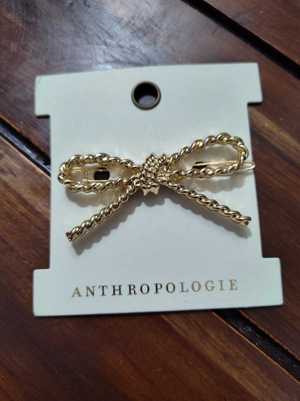 🆕️ Anthropologie Gold Twisted- Rope Metal Bow Hair Barrette - Picture 1 of 5